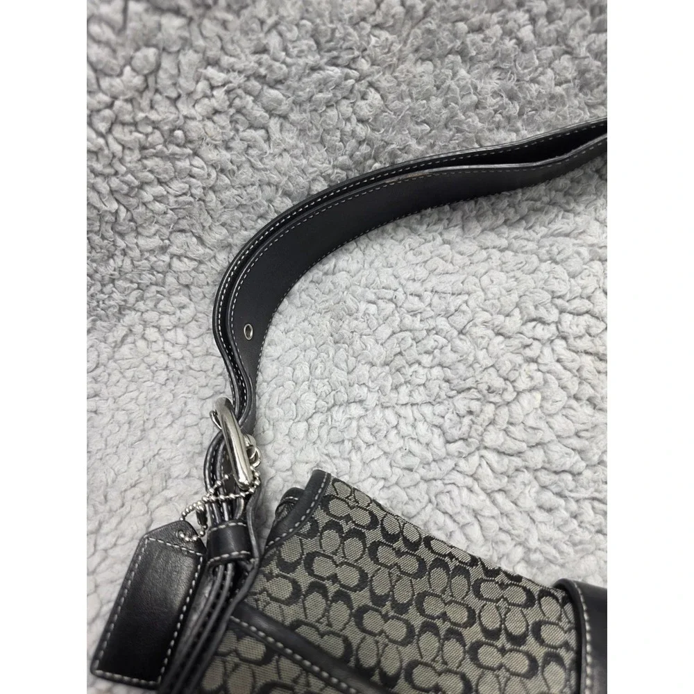 Coach K3M 6376 Black Signature Canvas Leather Adjustable Shoulder Bag‎